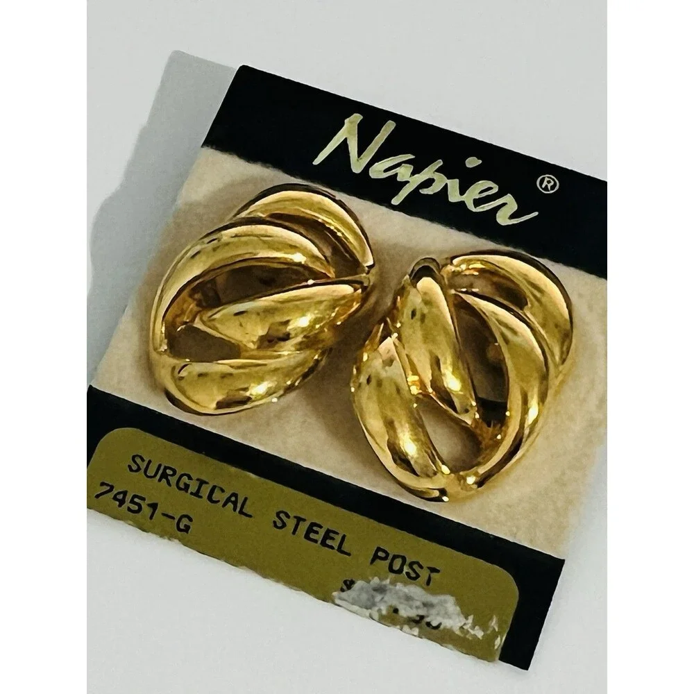 Napier Gold Tone Stud Earrings Surgical Steel Post Butterfly Back Signed